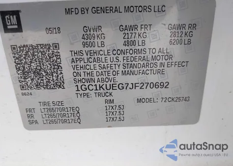 2018 Chevrolet Silverado 2500Hd Wt from USA, damaged, VIN 1GC1KUEG7JF270692